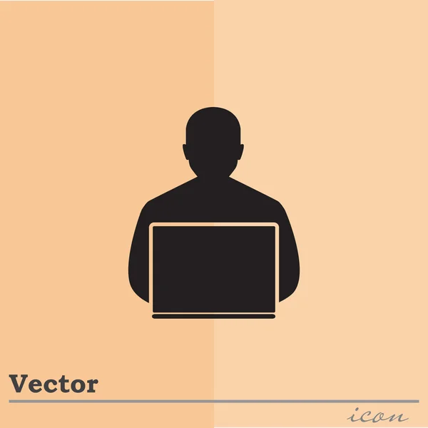 Hombre trabajando en el icono de la computadora — Vector de stock