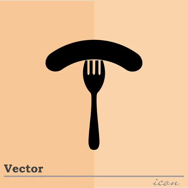 Salsicha assada no ícone de garfo —  Vetores de Stock