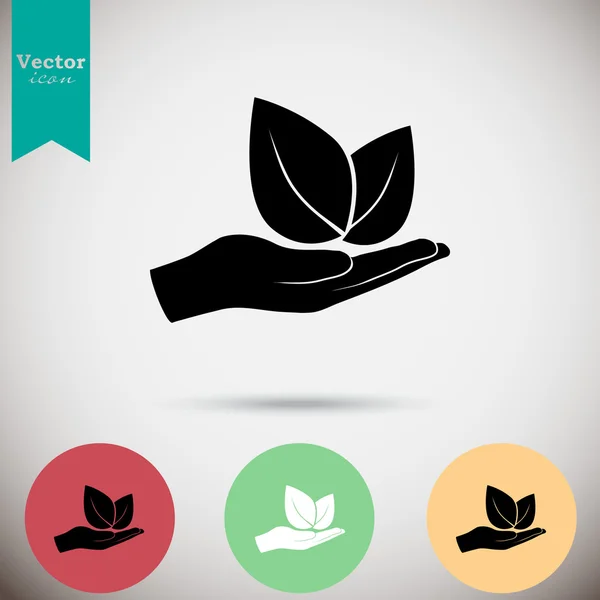 Main tenant feuilles icône — Image vectorielle