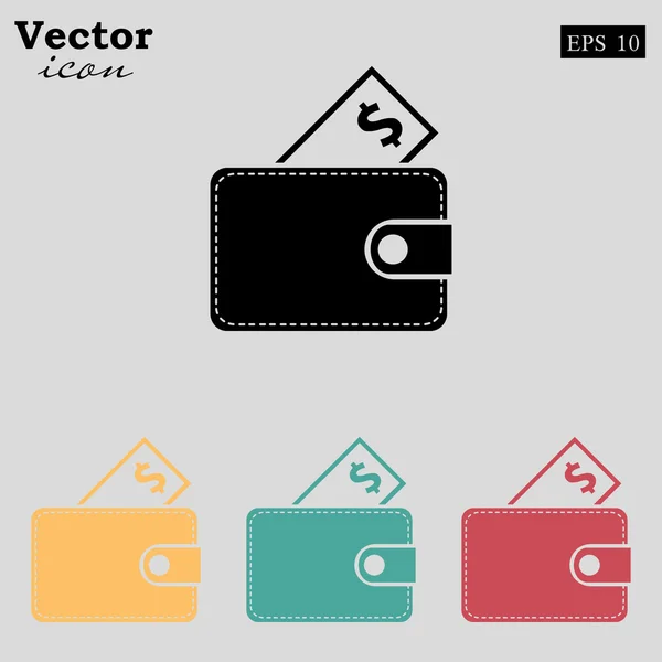 Billetera con iconos de dinero conjunto — Vector de stock