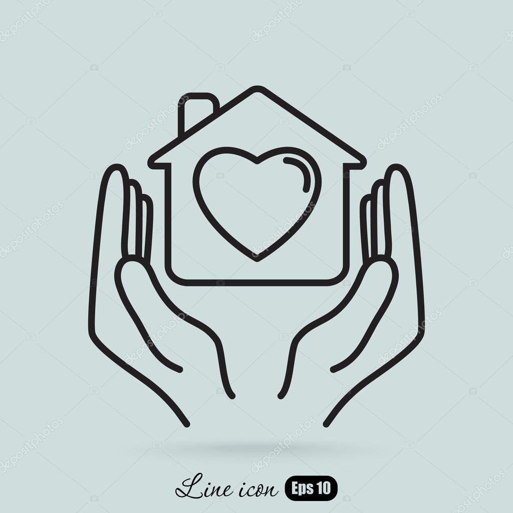 Hands holding house with heart icon. vector illustration