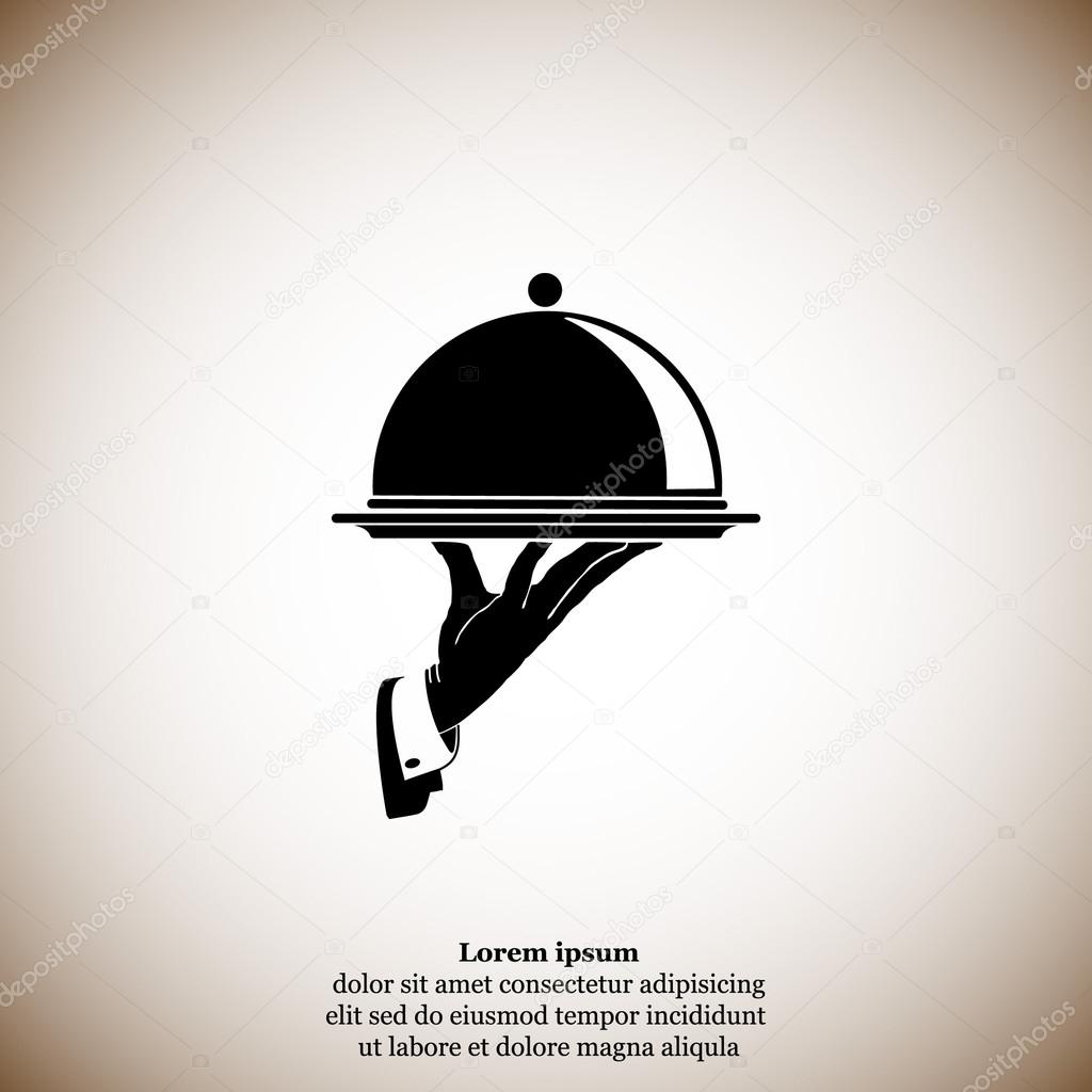 Waiter hand holding tray icon. vector illustration
