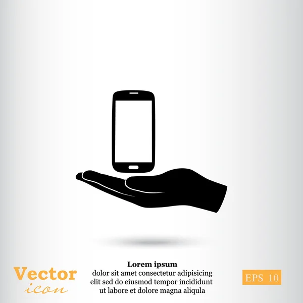 Smartphone en icono de la mano — Vector de stock