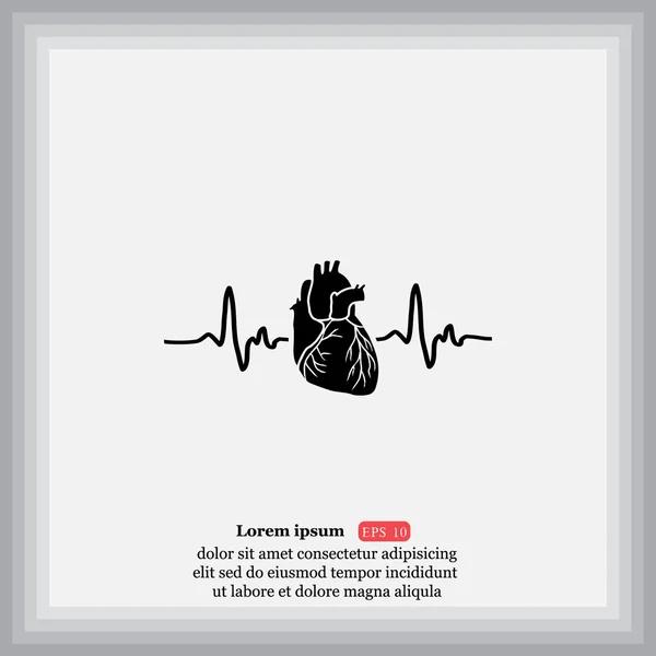 Hjärtat ELECTROCARDIOGRAMEN ikonen — Stock vektor