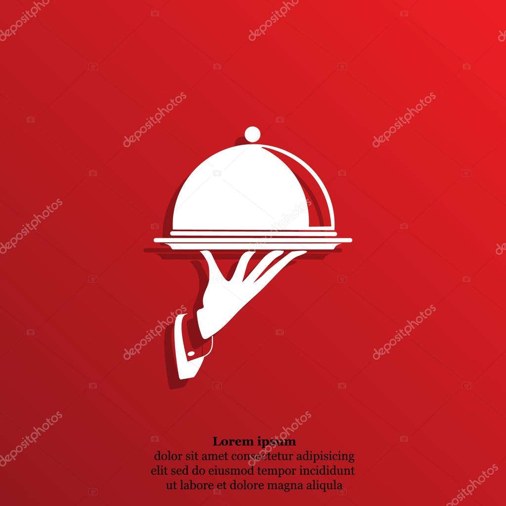 Waiter hand holding tray icon. vector illustration