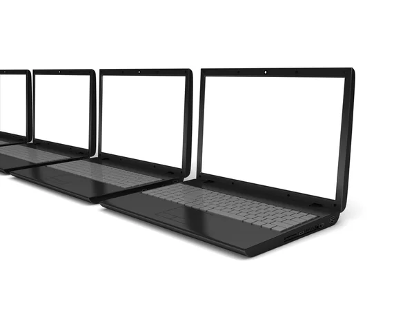 3D ноутбуки. блокноти з порожніми екранами ізольовані на білому тлі — стокове фото