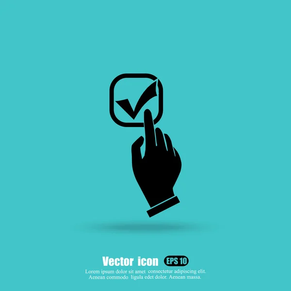 Finger pressing tick icon — Stock Vector
