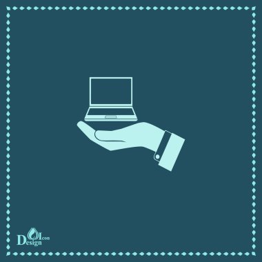 Dizüstü bilgisayar simgesi tutan el