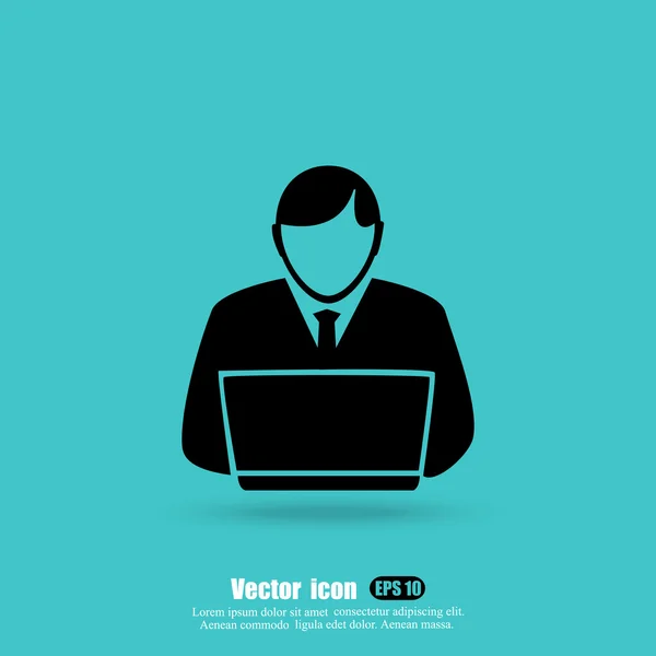 Hombre de negocios con icono portátil — Vector de stock