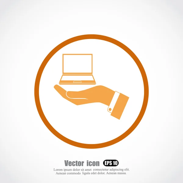 Mano sosteniendo icono portátil — Vector de stock