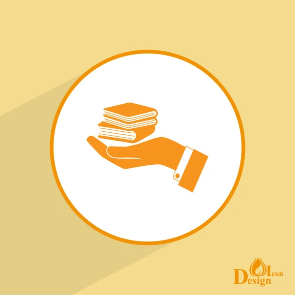 Books in human hand icon — Stock Vector