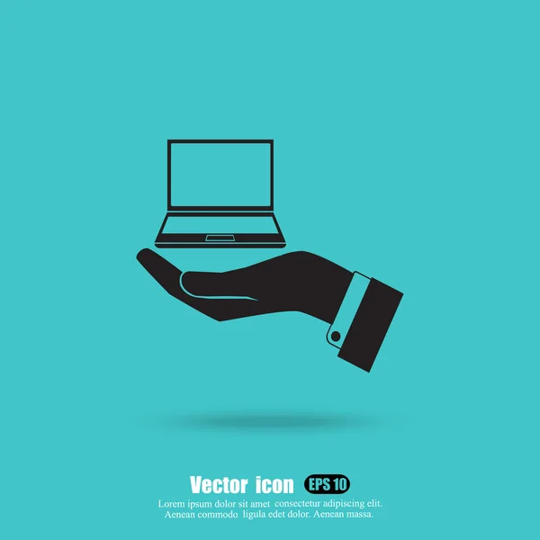 Hand som håller laptop ikonen — Stock vektor