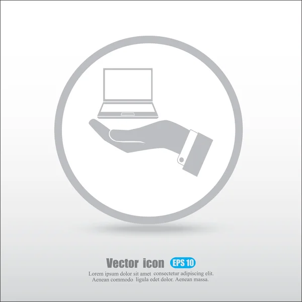 Mano sosteniendo icono portátil — Vector de stock