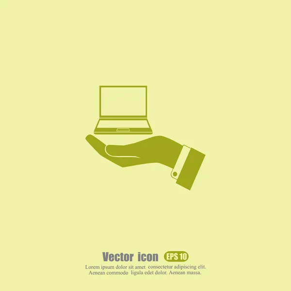 Mano sosteniendo icono portátil — Vector de stock