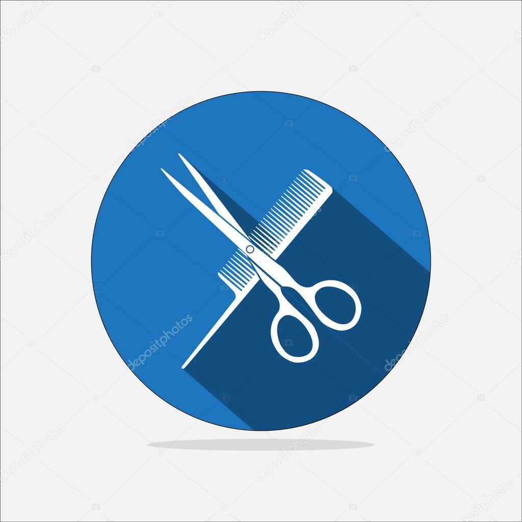 Barber shop, hair salon icon with scissors and comb. vector illustration