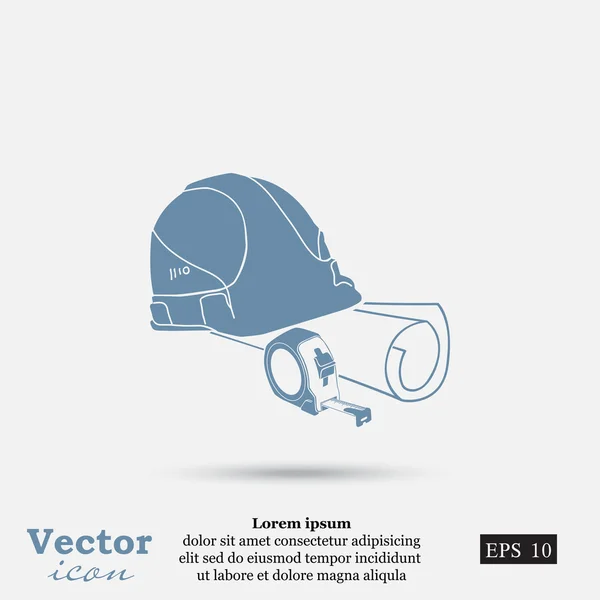 Protective helmet and blueprint icon — Stock Vector