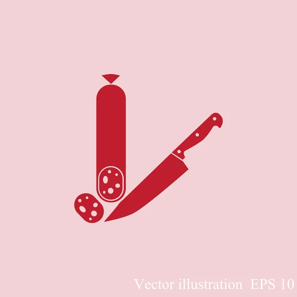 Icono de salami y cuchillo — Vector de stock