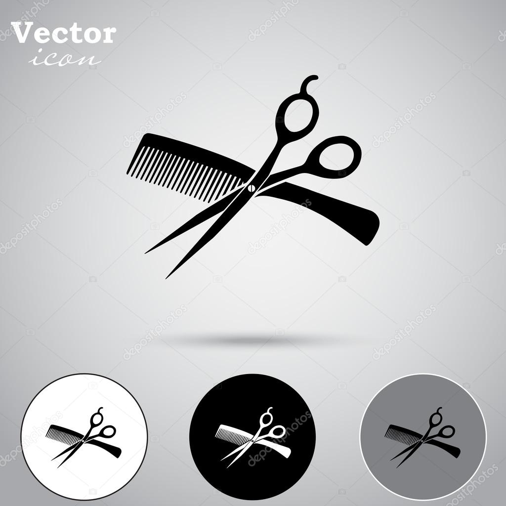 Barber shop, hair salon icons set with scissors and comb. vector illustration