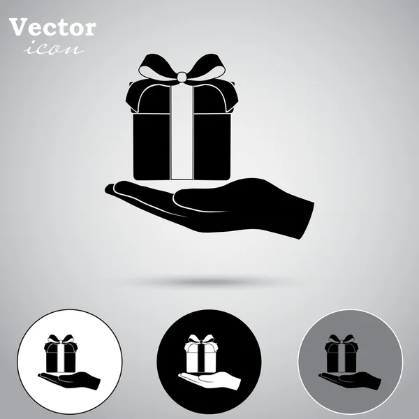 Mano con iconos de caja de regalo — Vector de stock