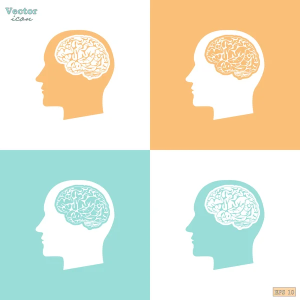 Human brain in head icons — Stock Vector