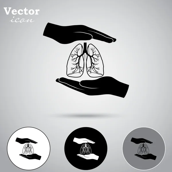 Pulmones en las manos iconos — Vector de stock