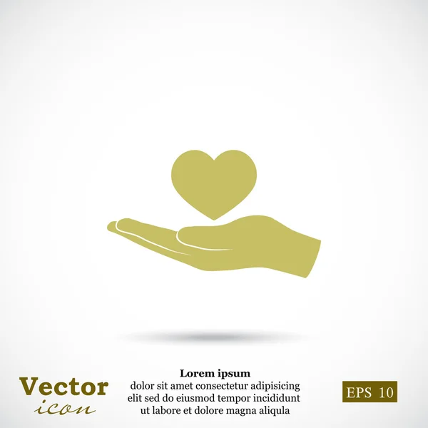 Corazón en la mano icono — Vector de stock