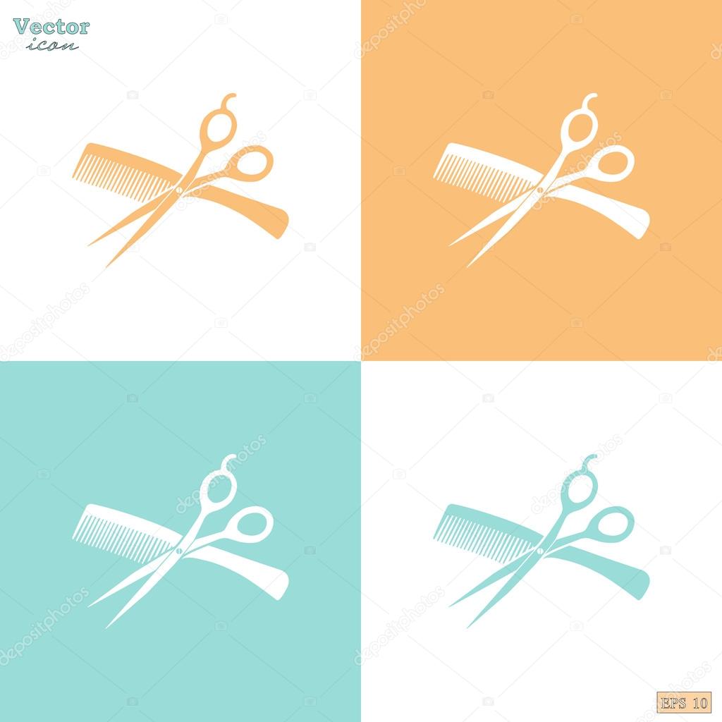 Barber shop, hair salon icons set with scissors and comb. vector illustration