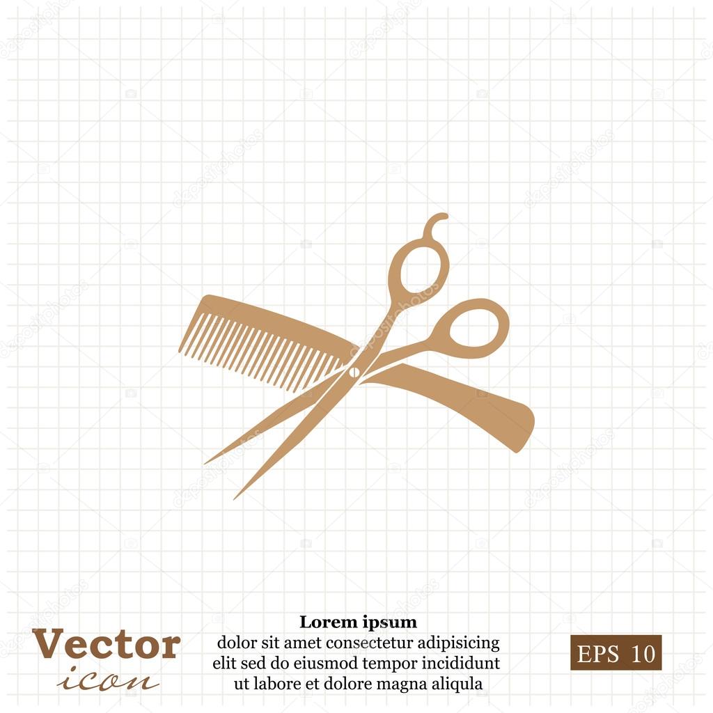 Barber shop, hair salon icon with scissors and comb. vector illustration