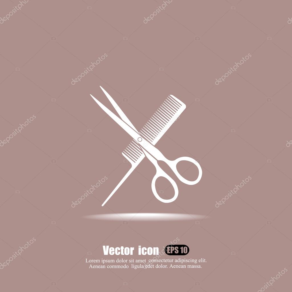Barber shop, hair salon icon with scissors and comb. vector illustration