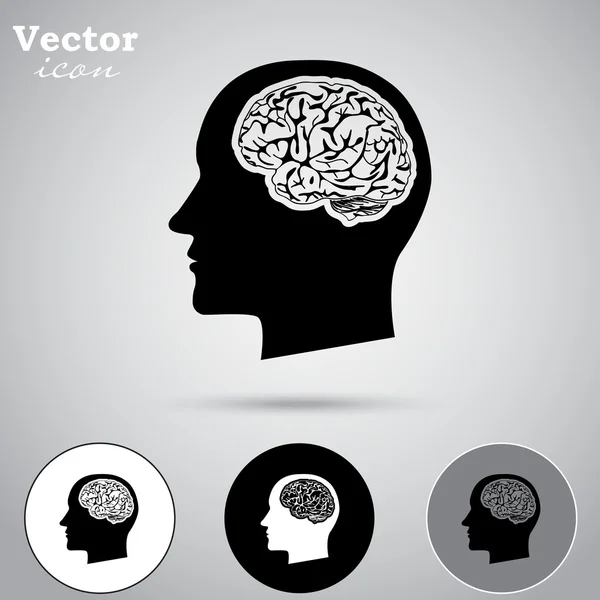 Menselijk brein in hoofd pictogrammen — Stockvector