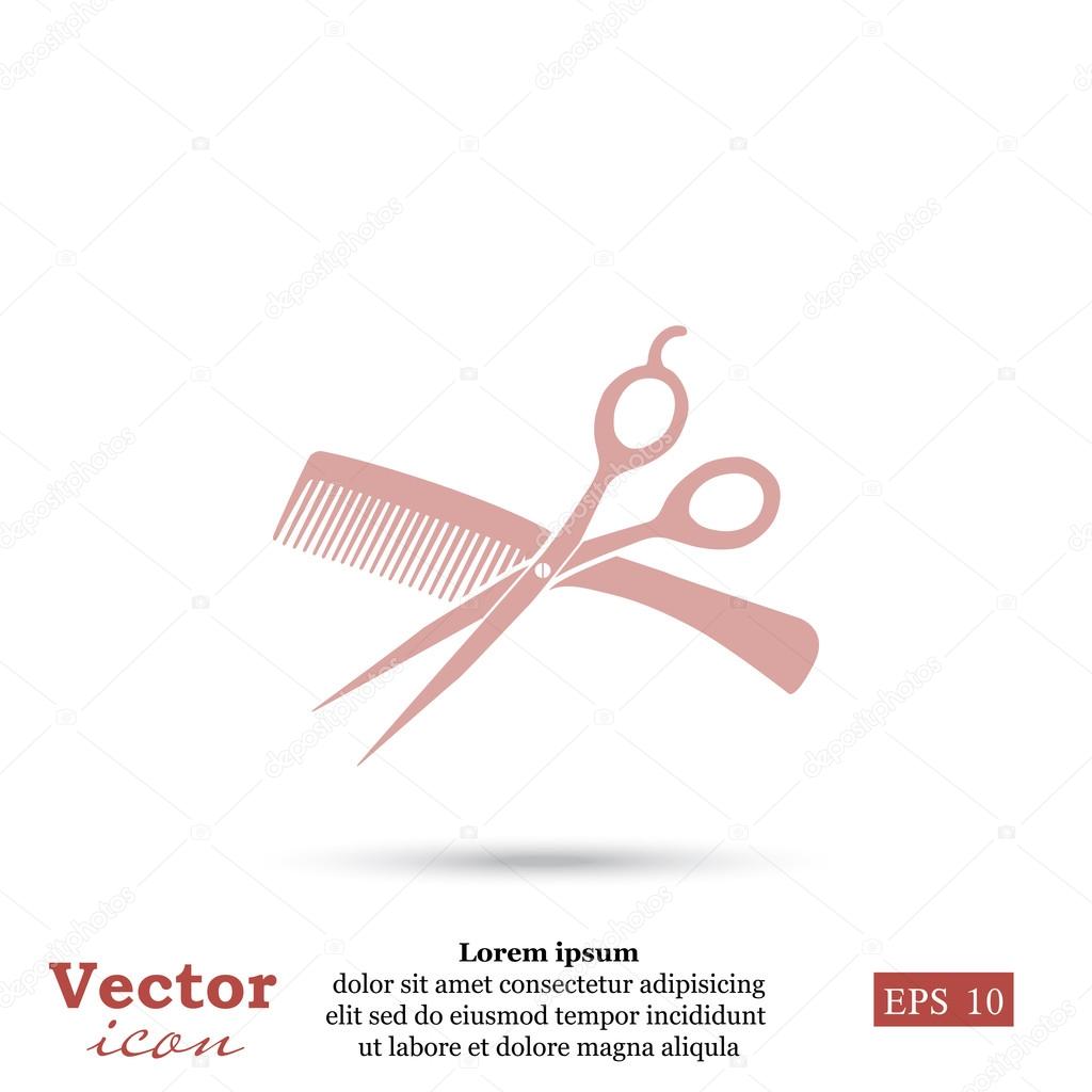 Barber shop, hair salon icon with scissors and comb. vector illustration
