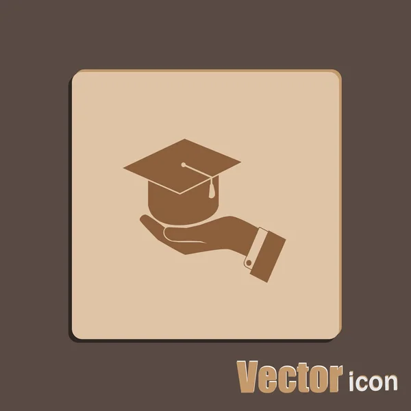 Sombrero académico en icono de la mano — Vector de stock