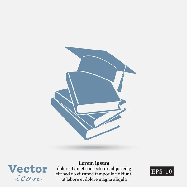 Chapeau étudiant et icône des livres — Image vectorielle