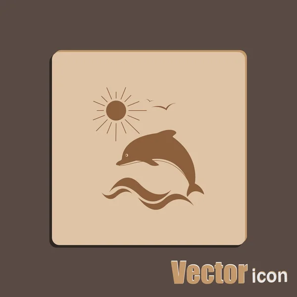 Delfín en el icono del mar — Vector de stock