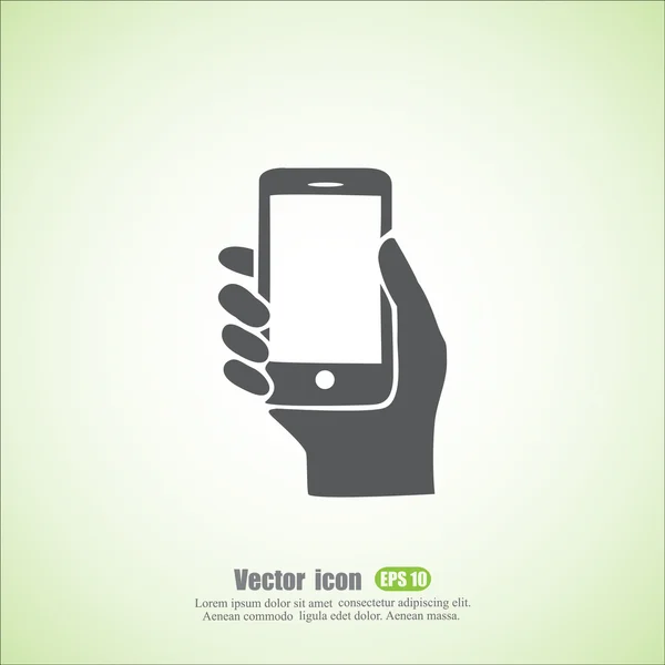 Teléfono móvil en icono de la mano — Vector de stock
