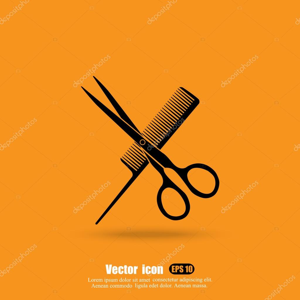 Barber shop icon with scissors and comb signs
