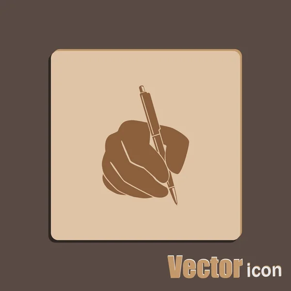 Escritura a mano con icono de pluma — Vector de stock