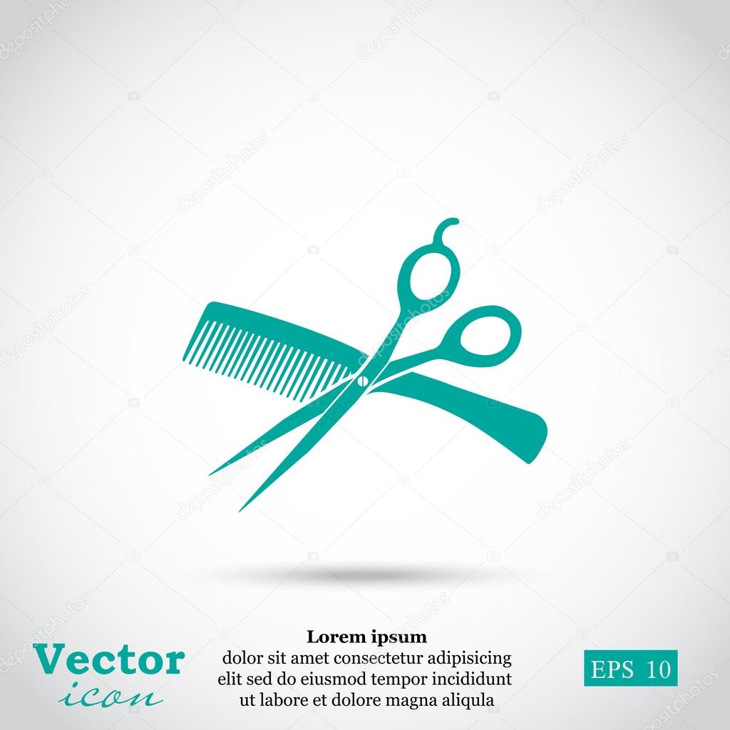 Barber shop, hair salon icon with scissors and comb. vector illustration