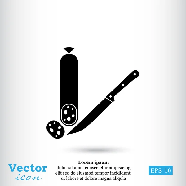 Salami con icono de cuchillo — Vector de stock