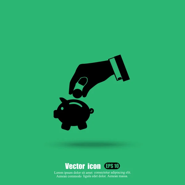 Piggy bank és emberi kéz ikon — Stock Vector