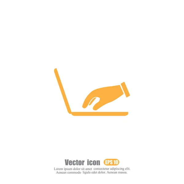 Digitação de mão no ícone do notebook — Vetor de Stock