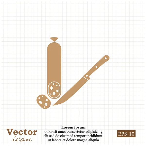 Salami con icono de cuchillo — Vector de stock