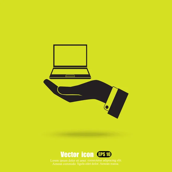 Mão segurando ícone laptop —  Vetores de Stock