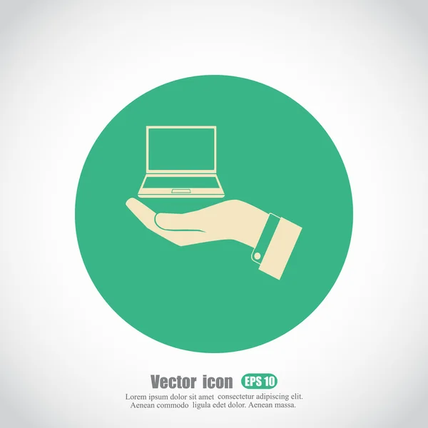 Mano sosteniendo icono portátil — Vector de stock