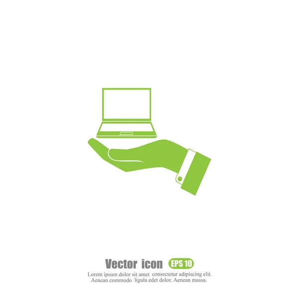 Hand holding laptop-pictogram — Stockvector