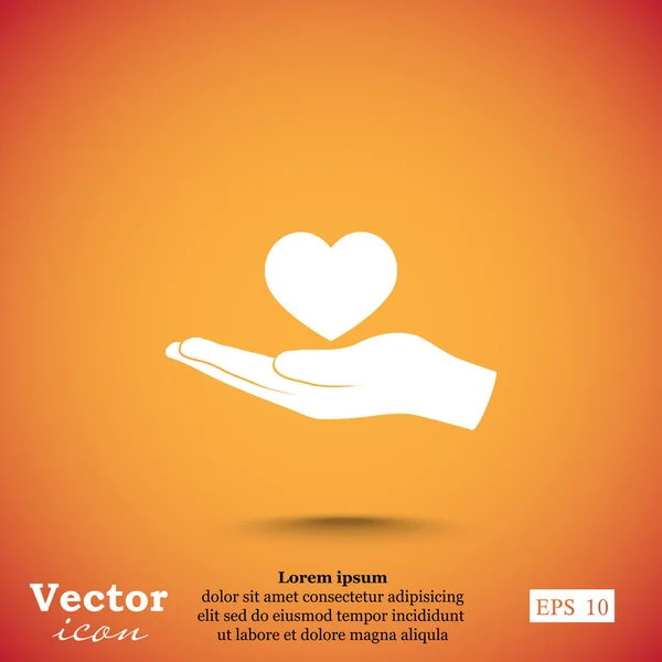 Corazón y mano humana icono — Vector de stock