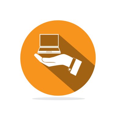 Dizüstü bilgisayar simgesi tutan el