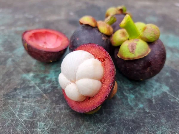 Organic Purple Mangosteens Table Ταϊλάνδη — Φωτογραφία Αρχείου