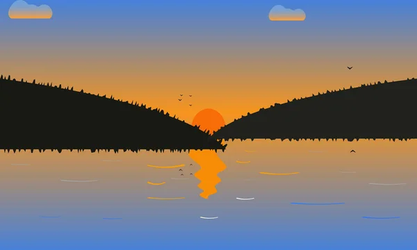 Sonnenuntergang Über Der Seenlandschaft — Stockvektor