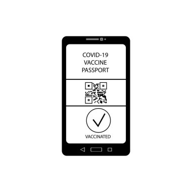 Kapsamlı aşı pasaportu ve telefon simgesinde QR kodu